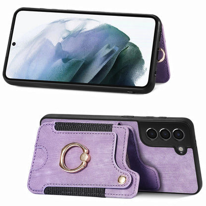 Kickstand Cover for Samsung Galaxy S21 4G / 5G PU Leather Coated PC+TPU RFID Blocking Card Slots Phone Case