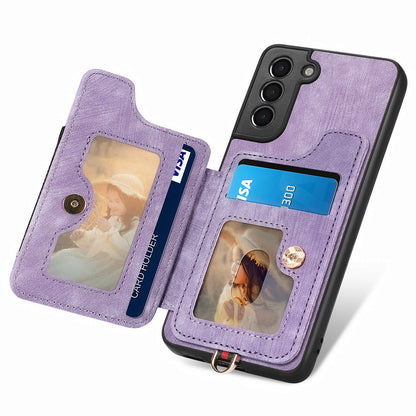 Kickstand Cover for Samsung Galaxy S21 4G / 5G PU Leather Coated PC+TPU RFID Blocking Card Slots Phone Case