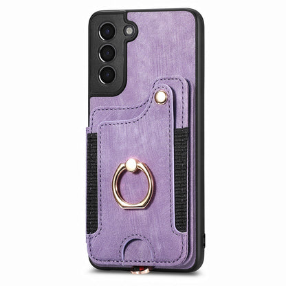 Kickstand Cover for Samsung Galaxy S21 4G / 5G PU Leather Coated PC+TPU RFID Blocking Card Slots Phone Case