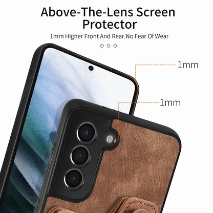 Kickstand Cover for Samsung Galaxy S21 4G / 5G PU Leather Coated PC+TPU RFID Blocking Card Slots Phone Case