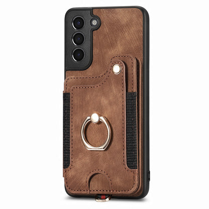 Kickstand Cover for Samsung Galaxy S21 4G / 5G PU Leather Coated PC+TPU RFID Blocking Card Slots Phone Case