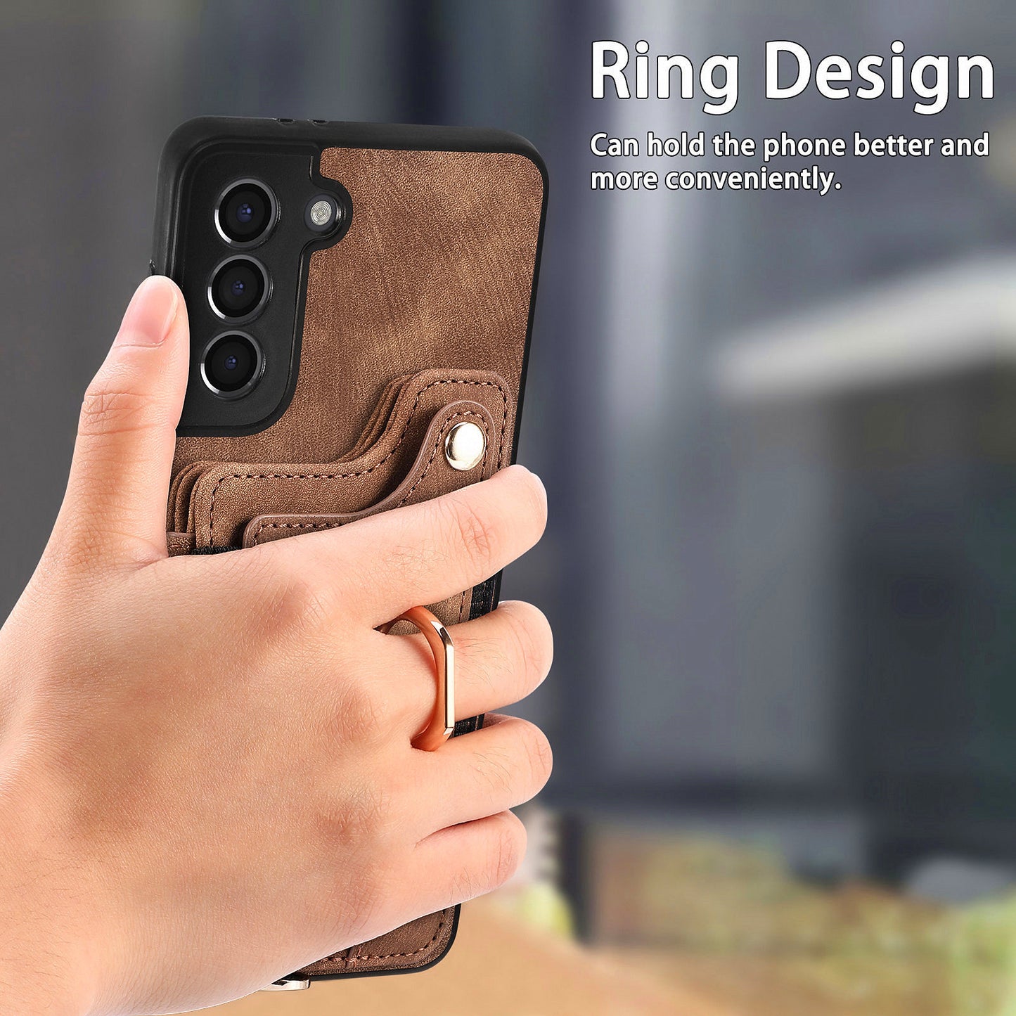 Kickstand Cover for Samsung Galaxy S21 4G / 5G PU Leather Coated PC+TPU RFID Blocking Card Slots Phone Case