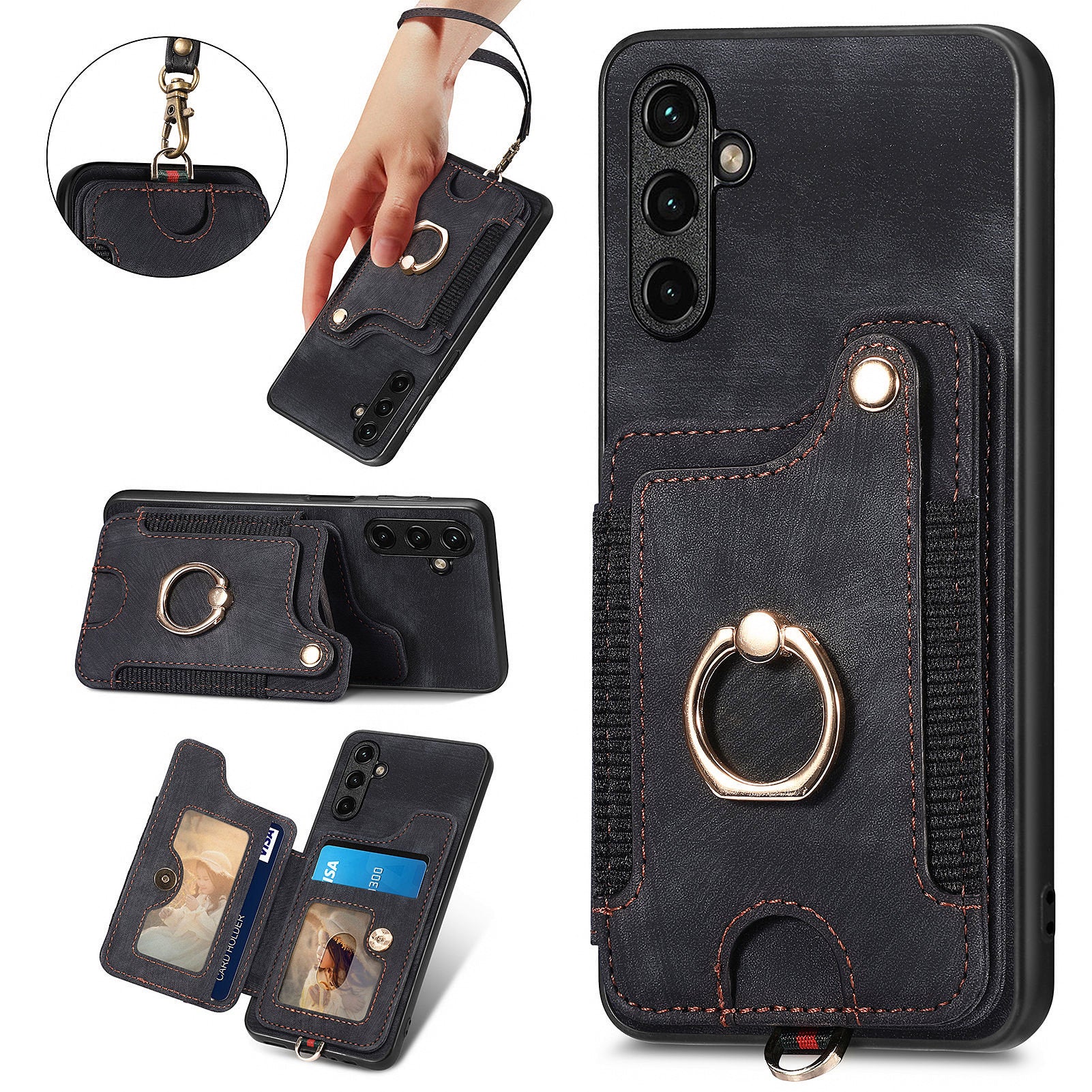 Phone Cover for Samsung Galaxy A54 5G PU Leather Coated PC+TPU RFID Blocking Card Slots Case with Kickstand