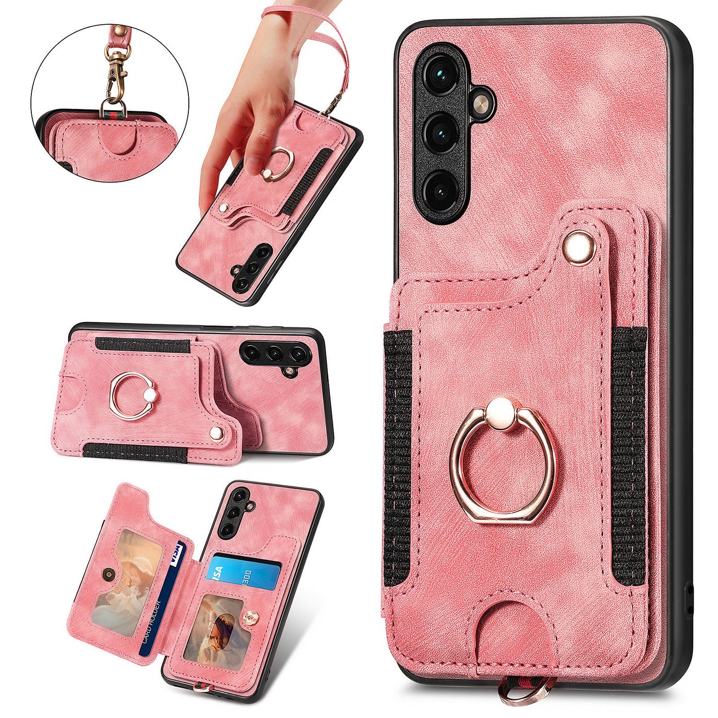 Phone Cover for Samsung Galaxy A54 5G PU Leather Coated PC+TPU RFID Blocking Card Slots Case with Kickstand