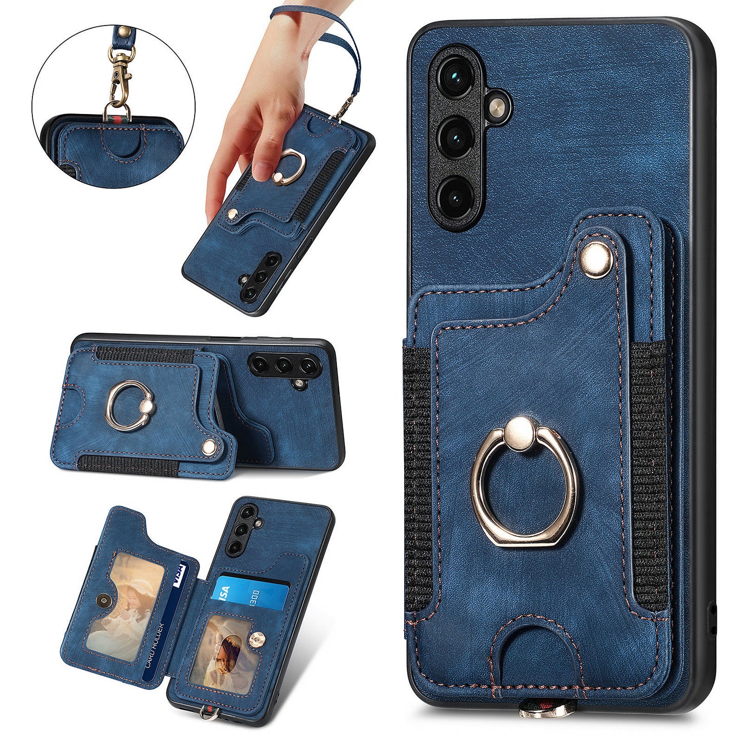 Phone Cover for Samsung Galaxy A54 5G PU Leather Coated PC+TPU RFID Blocking Card Slots Case with Kickstand