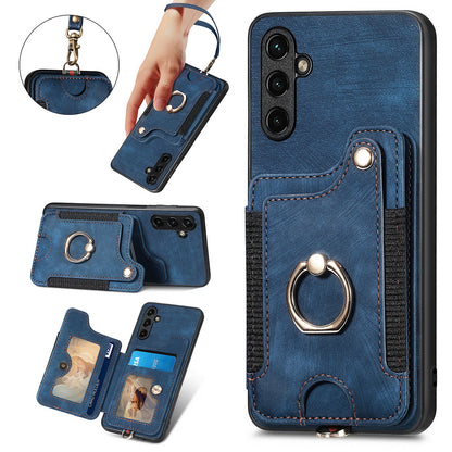 Phone Cover for Samsung Galaxy A54 5G PU Leather Coated PC+TPU RFID Blocking Card Slots Case with Kickstand