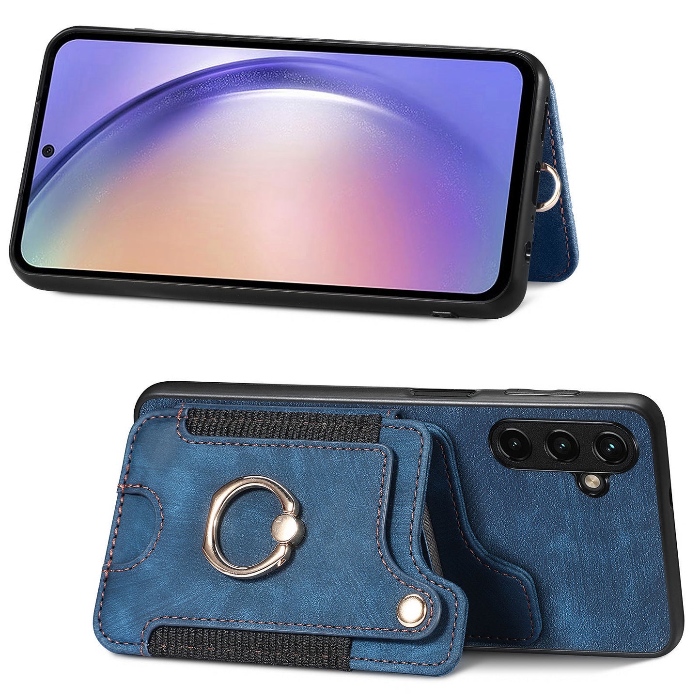 Phone Cover for Samsung Galaxy A54 5G PU Leather Coated PC+TPU RFID Blocking Card Slots Case with Kickstand