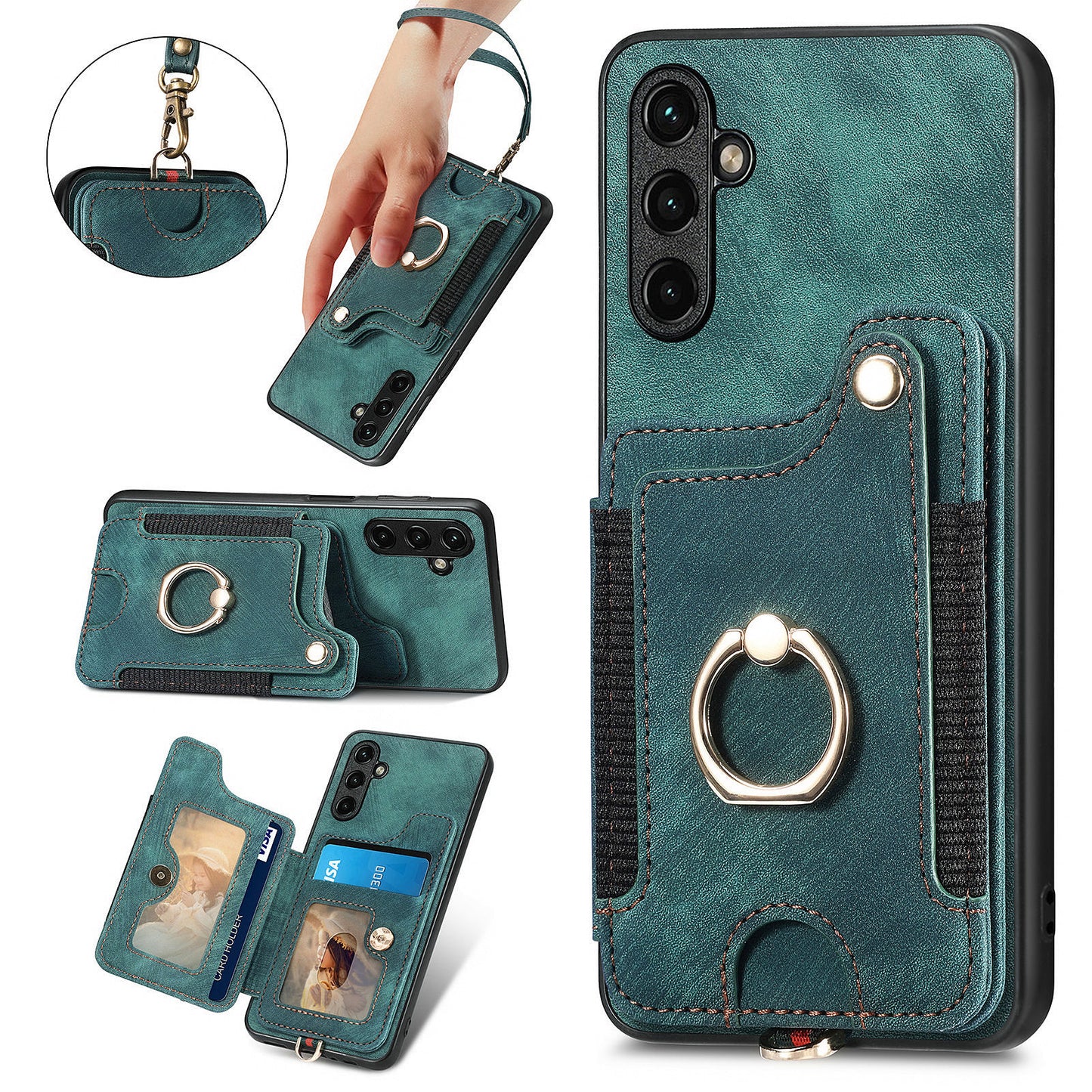 Phone Cover for Samsung Galaxy A54 5G PU Leather Coated PC+TPU RFID Blocking Card Slots Case with Kickstand
