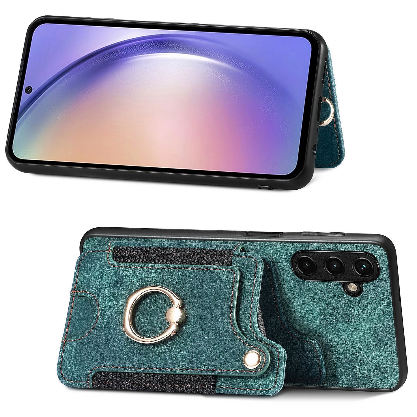 Phone Cover for Samsung Galaxy A54 5G PU Leather Coated PC+TPU RFID Blocking Card Slots Case with Kickstand