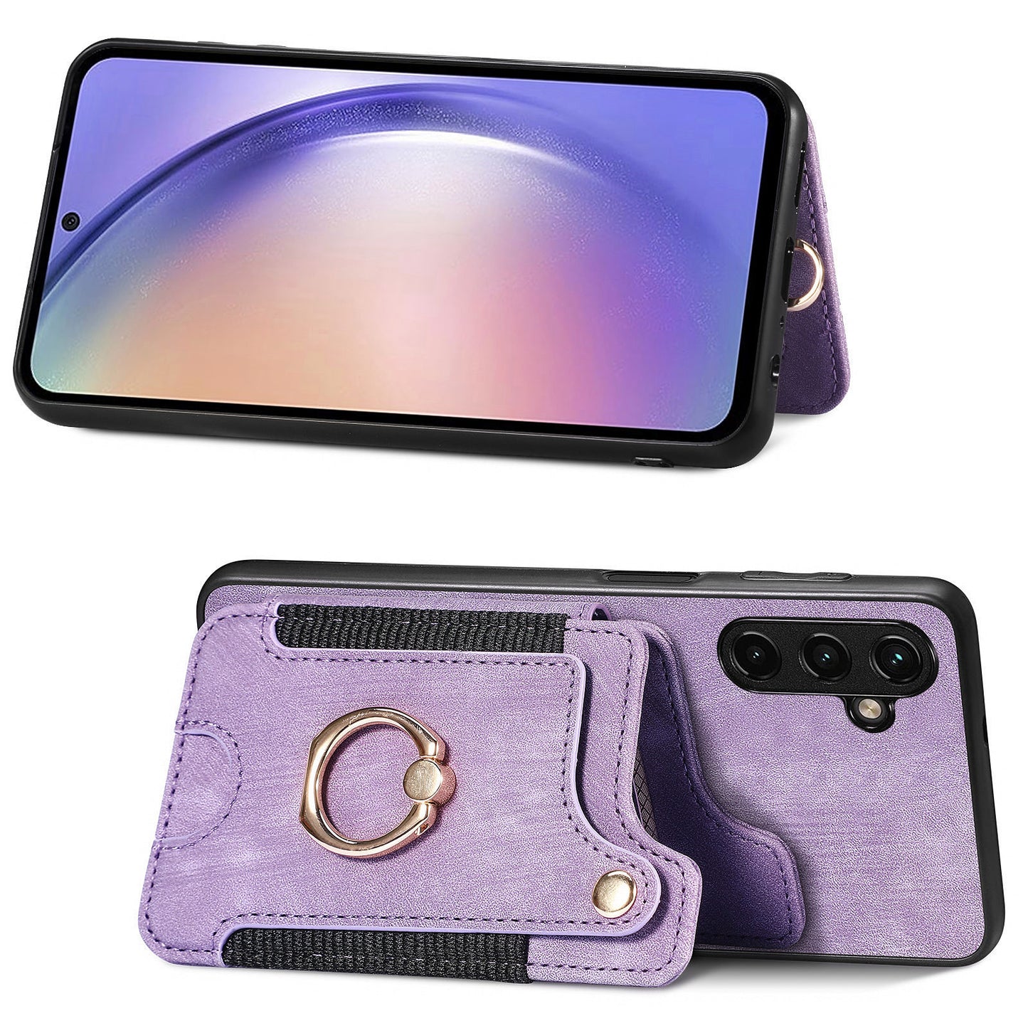 Phone Cover for Samsung Galaxy A54 5G PU Leather Coated PC+TPU RFID Blocking Card Slots Case with Kickstand