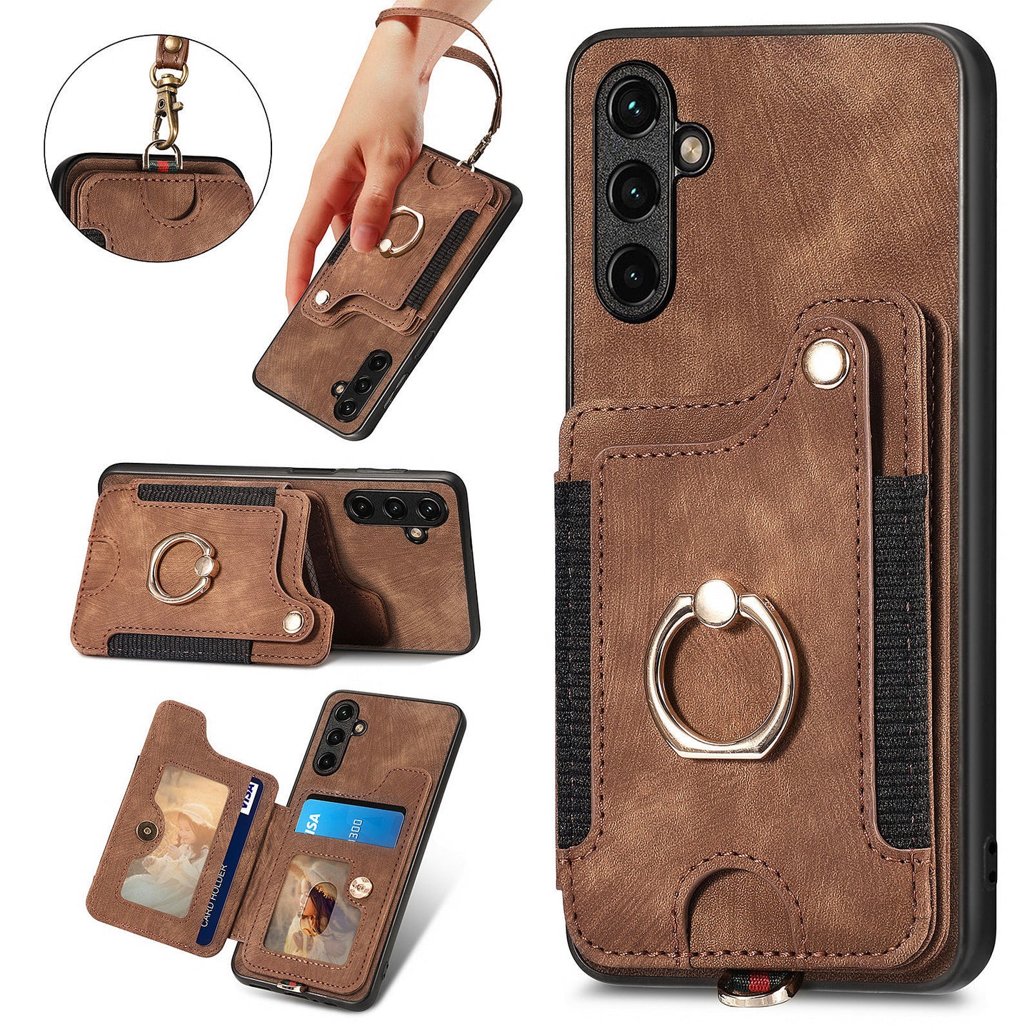 Phone Cover for Samsung Galaxy A54 5G PU Leather Coated PC+TPU RFID Blocking Card Slots Case with Kickstand