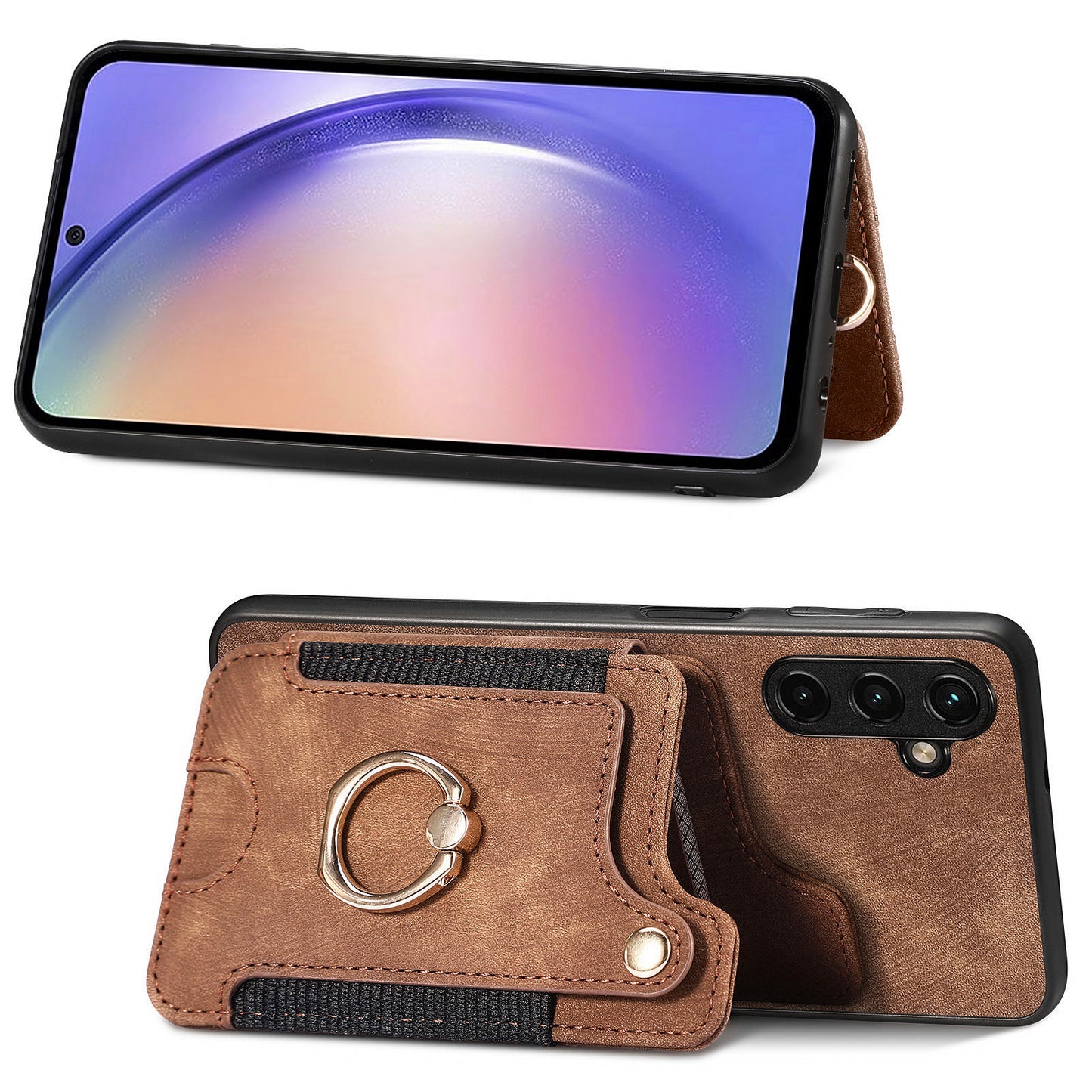 Phone Cover for Samsung Galaxy A54 5G PU Leather Coated PC+TPU RFID Blocking Card Slots Case with Kickstand