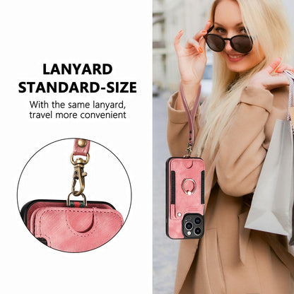 For iPhone 13 Pro Max Kickstand Card Slots Case PU Leather Coated PC+TPU RFID Blocking Phone Cover