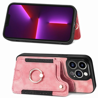 For iPhone 13 Pro Max Kickstand Card Slots Case PU Leather Coated PC+TPU RFID Blocking Phone Cover