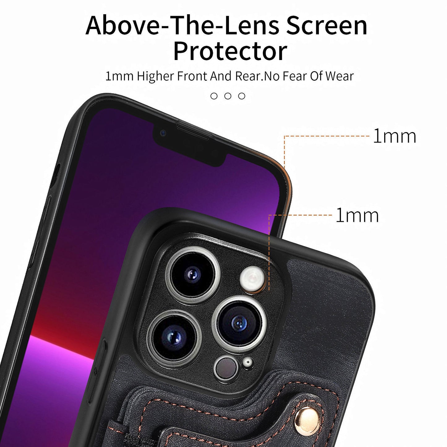 For iPhone 13 Pro Max Kickstand Card Slots Case PU Leather Coated PC+TPU RFID Blocking Phone Cover