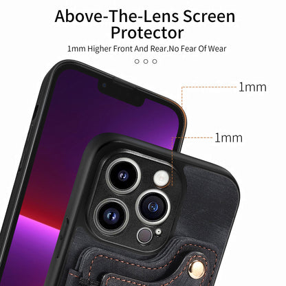 For iPhone 13 Pro Max Kickstand Card Slots Case PU Leather Coated PC+TPU RFID Blocking Phone Cover