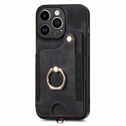 For iPhone 13 Pro Max Kickstand Card Slots Case PU Leather Coated PC+TPU RFID Blocking Phone Cover