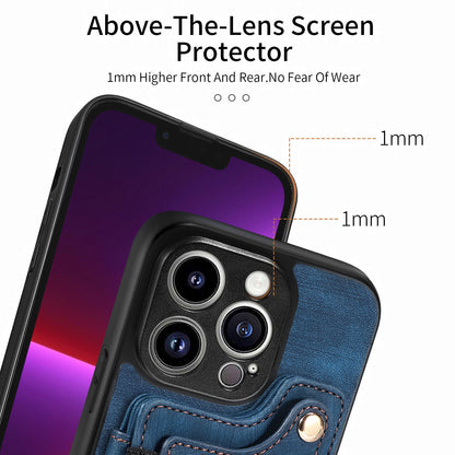 For iPhone 13 Pro Max Kickstand Card Slots Case PU Leather Coated PC+TPU RFID Blocking Phone Cover