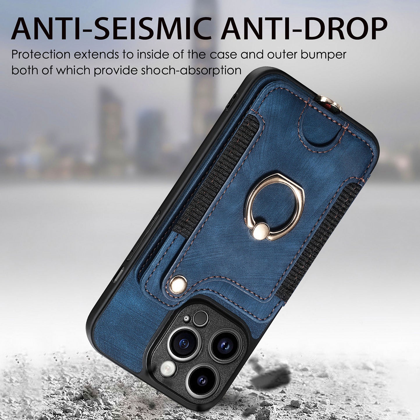 For iPhone 13 Pro Max Kickstand Card Slots Case PU Leather Coated PC+TPU RFID Blocking Phone Cover