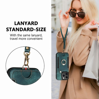 For iPhone 13 Pro Max Kickstand Card Slots Case PU Leather Coated PC+TPU RFID Blocking Phone Cover