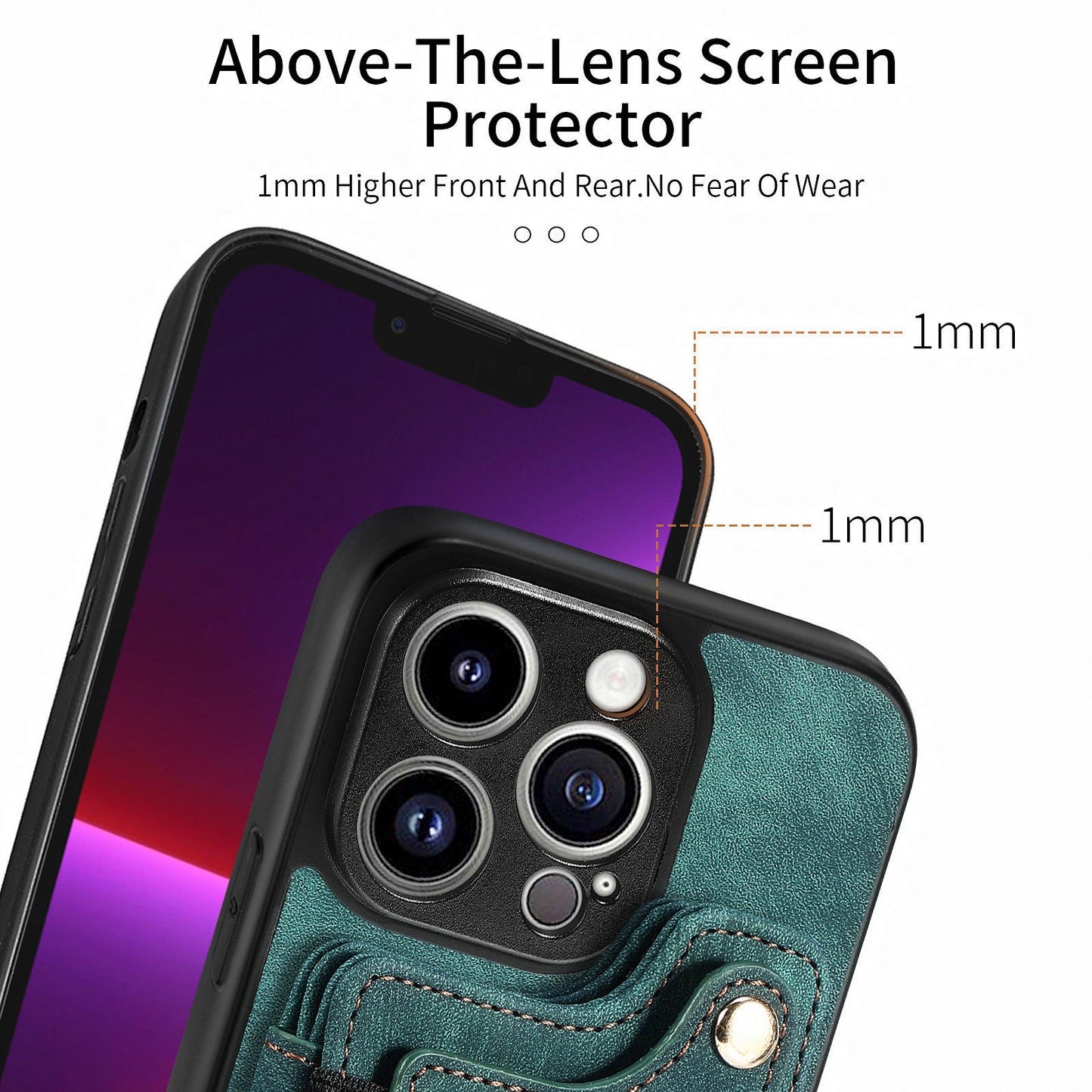 For iPhone 13 Pro Max Kickstand Card Slots Case PU Leather Coated PC+TPU RFID Blocking Phone Cover