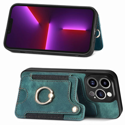 For iPhone 13 Pro Max Kickstand Card Slots Case PU Leather Coated PC+TPU RFID Blocking Phone Cover