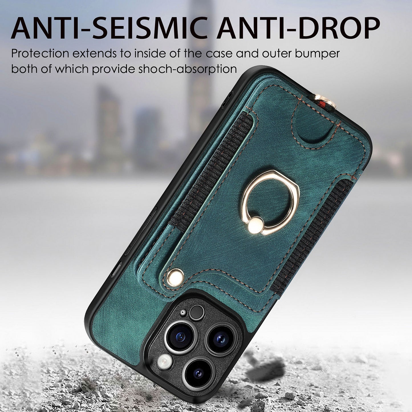 For iPhone 13 Pro Max Kickstand Card Slots Case PU Leather Coated PC+TPU RFID Blocking Phone Cover