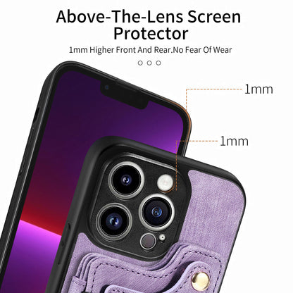 For iPhone 13 Pro Max Kickstand Card Slots Case PU Leather Coated PC+TPU RFID Blocking Phone Cover