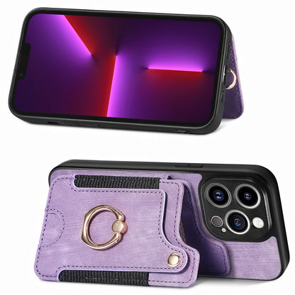 For iPhone 13 Pro Max Kickstand Card Slots Case PU Leather Coated PC+TPU RFID Blocking Phone Cover