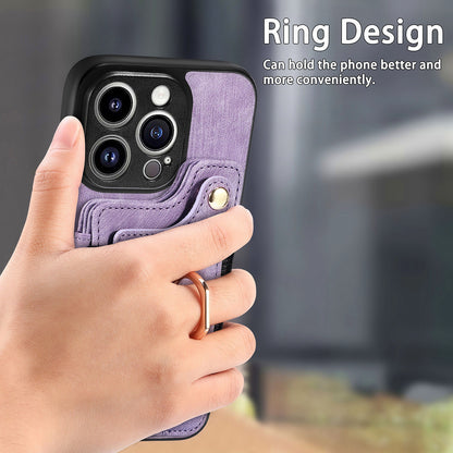 For iPhone 13 Pro Max Kickstand Card Slots Case PU Leather Coated PC+TPU RFID Blocking Phone Cover