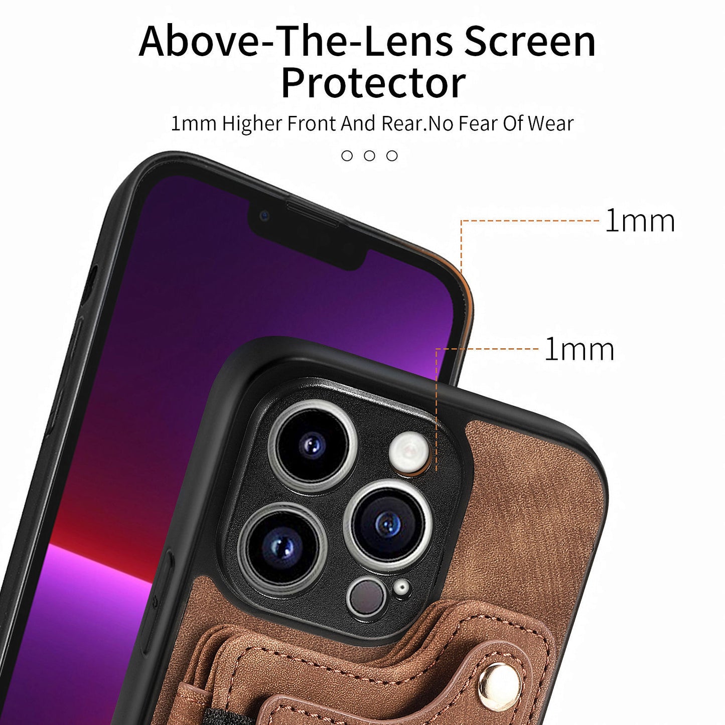 For iPhone 13 Pro Max Kickstand Card Slots Case PU Leather Coated PC+TPU RFID Blocking Phone Cover