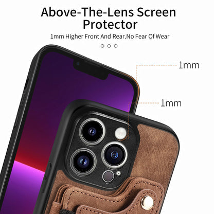 For iPhone 13 Pro Max Kickstand Card Slots Case PU Leather Coated PC+TPU RFID Blocking Phone Cover