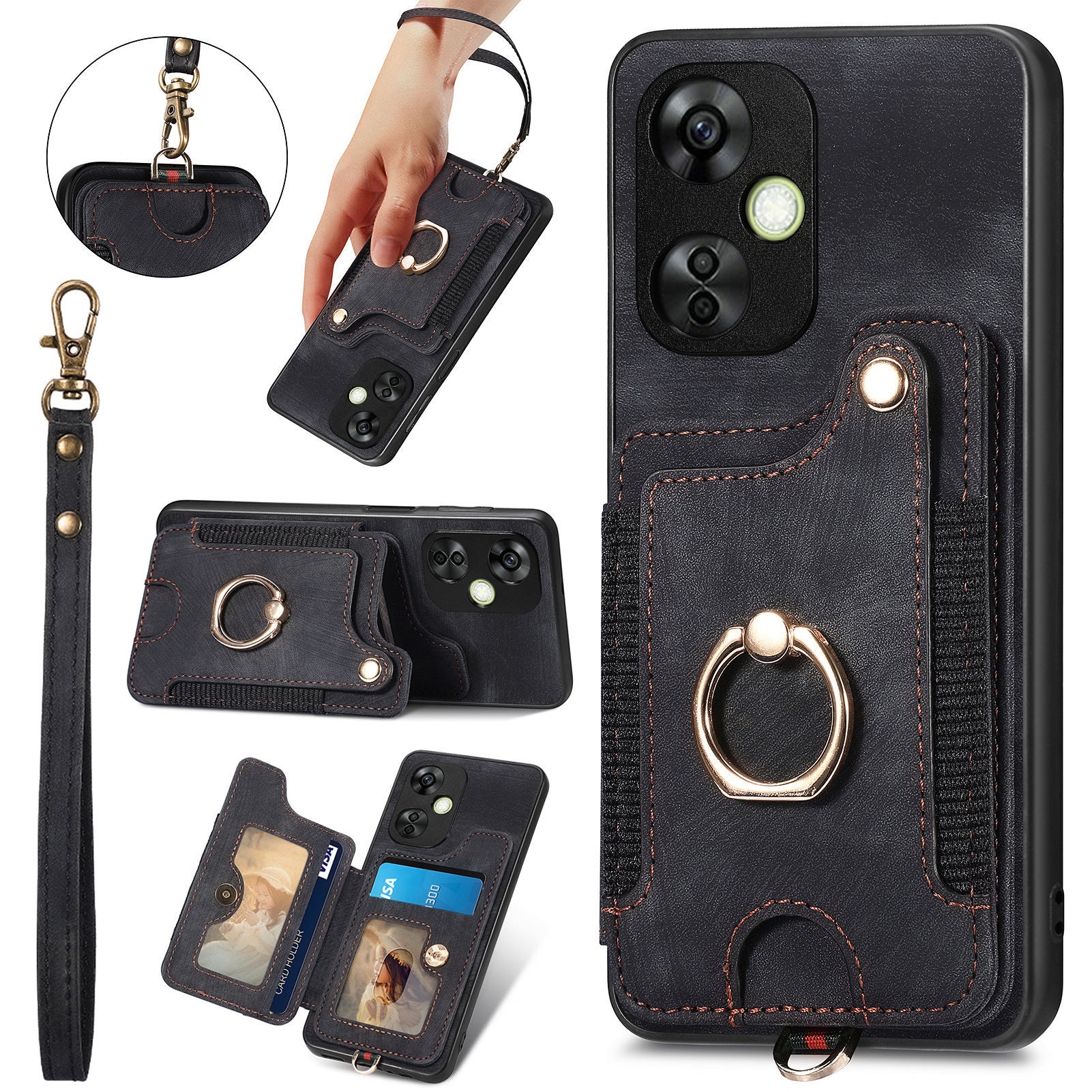 For OnePlus Nord CE 3 Lite 5G / Nord N30 5G RFID Blocking Kickstand Back Cover PU Leather Coated PC+TPU Phone Case with Card Holder