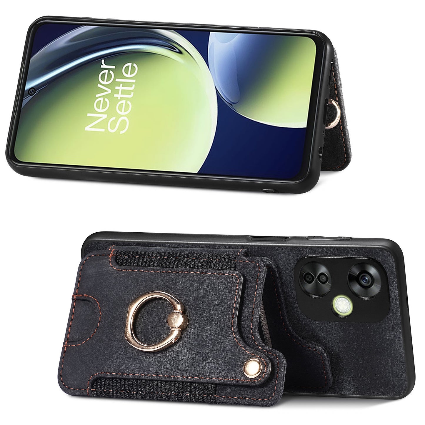 For OnePlus Nord CE 3 Lite 5G / Nord N30 5G RFID Blocking Kickstand Back Cover PU Leather Coated PC+TPU Phone Case with Card Holder