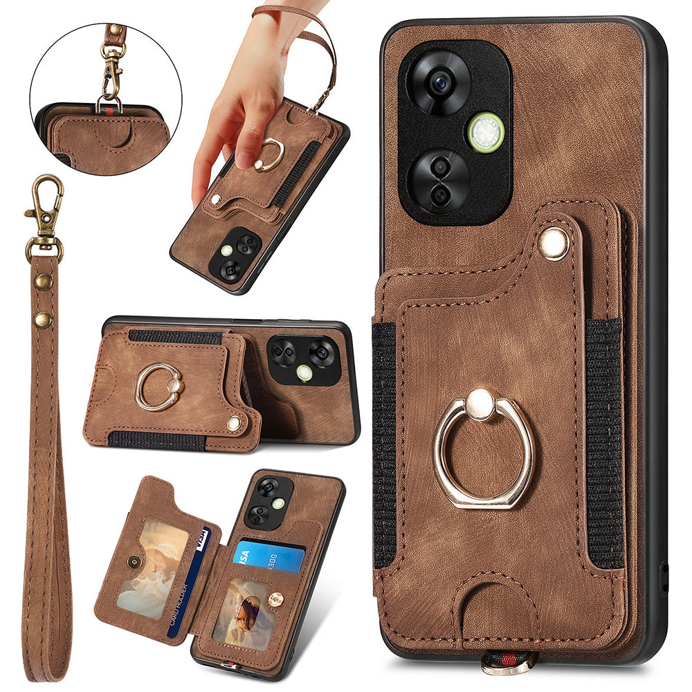 For OnePlus Nord CE 3 Lite 5G / Nord N30 5G RFID Blocking Kickstand Back Cover PU Leather Coated PC+TPU Phone Case with Card Holder