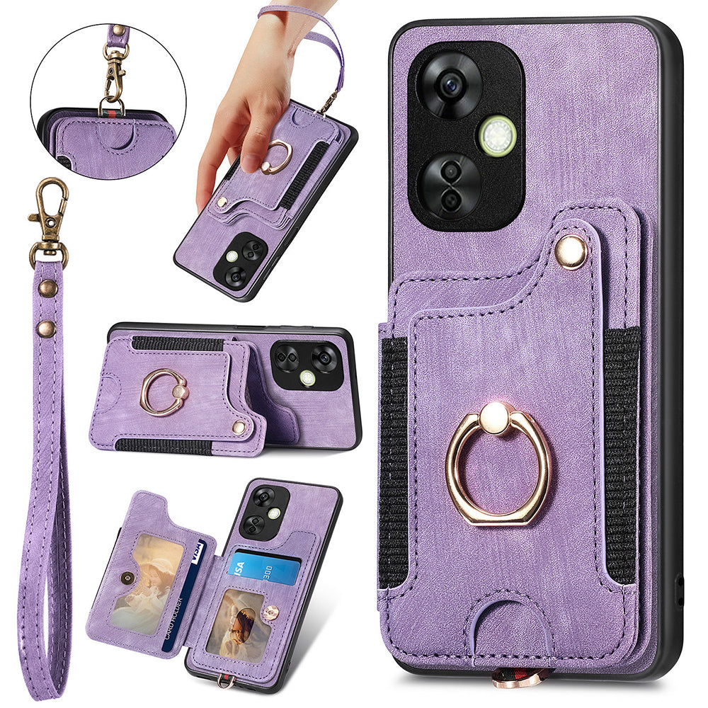 For OnePlus Nord CE 3 Lite 5G / Nord N30 5G RFID Blocking Kickstand Back Cover PU Leather Coated PC+TPU Phone Case with Card Holder