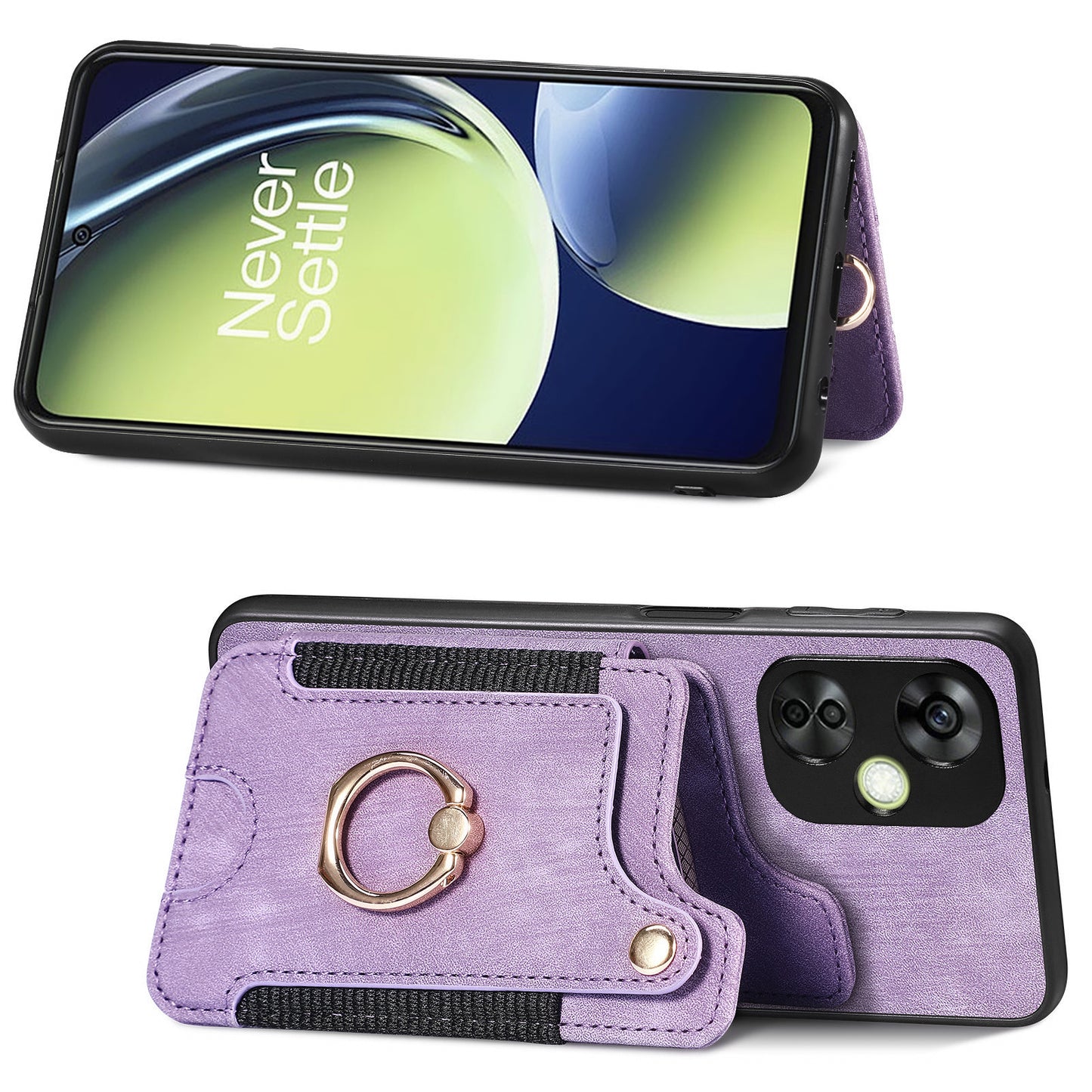 For OnePlus Nord CE 3 Lite 5G / Nord N30 5G RFID Blocking Kickstand Back Cover PU Leather Coated PC+TPU Phone Case with Card Holder