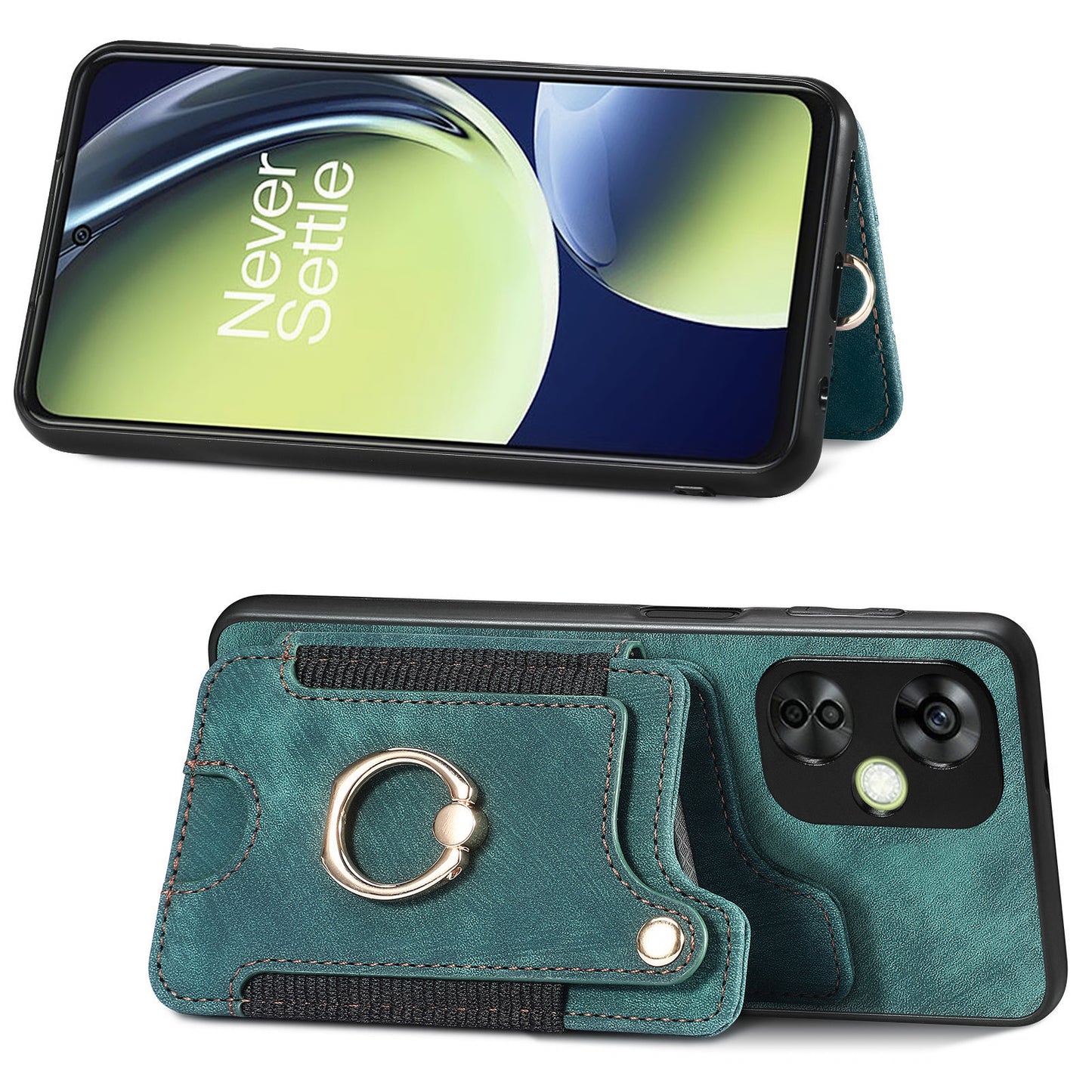 For OnePlus Nord CE 3 Lite 5G / Nord N30 5G RFID Blocking Kickstand Back Cover PU Leather Coated PC+TPU Phone Case with Card Holder