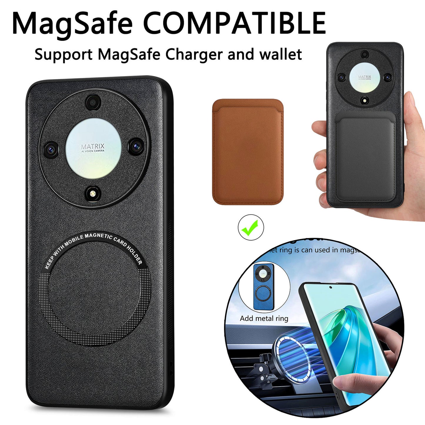 For Honor X9a 5G / Magic5 Lite 5G Magnetic Case Compatible with MagSafe PU Leather Coated PC+TPU Cover
