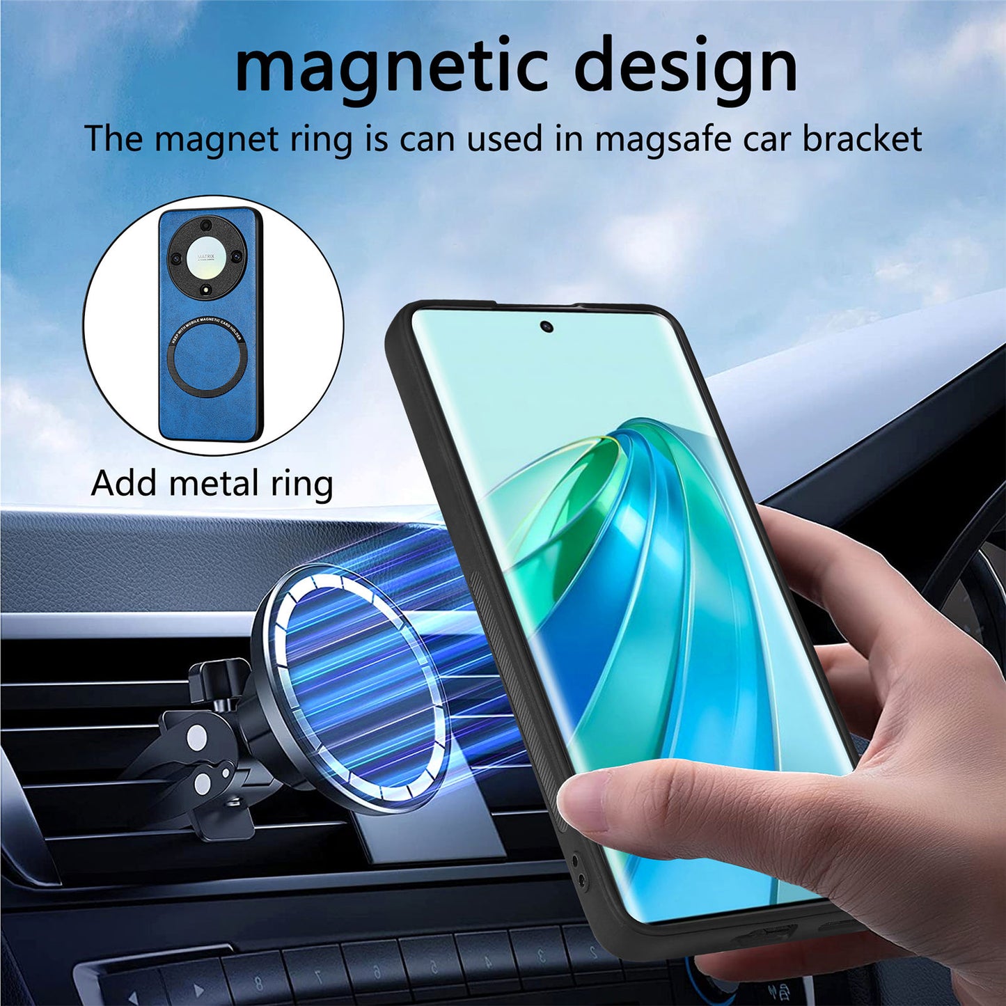 For Honor X9a 5G / Magic5 Lite 5G Magnetic Case Compatible with MagSafe PU Leather Coated PC+TPU Cover