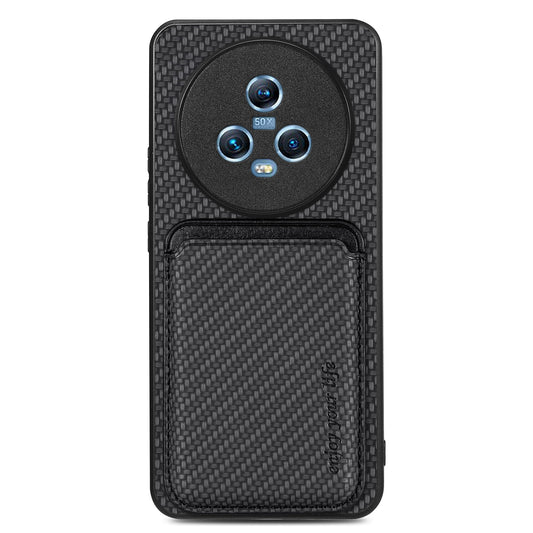 For Honor Magic5 Phone Case Carbon Fiber Texture Leather Coated PC+TPU Cover with Detachable Card Holder