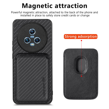For Honor Magic5 Phone Case Carbon Fiber Texture Leather Coated PC+TPU Cover with Detachable Card Holder