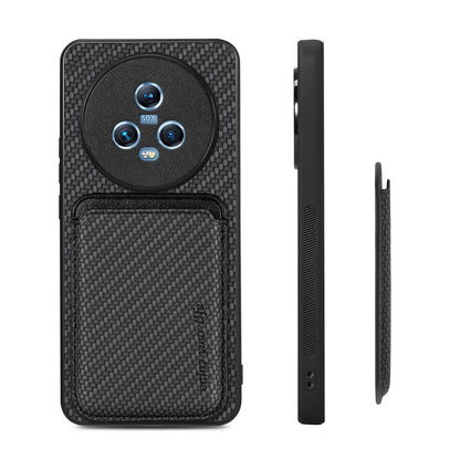 For Honor Magic5 Phone Case Carbon Fiber Texture Leather Coated PC+TPU Cover with Detachable Card Holder