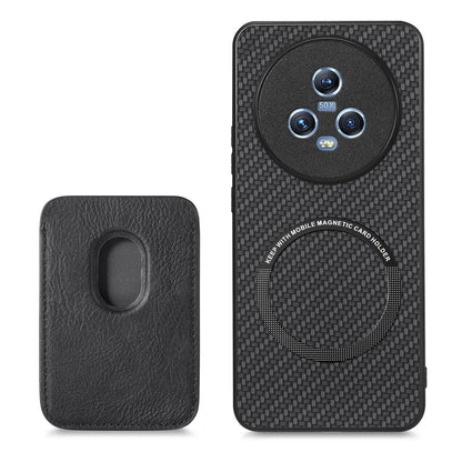 For Honor Magic5 Phone Case Carbon Fiber Texture Leather Coated PC+TPU Cover with Detachable Card Holder