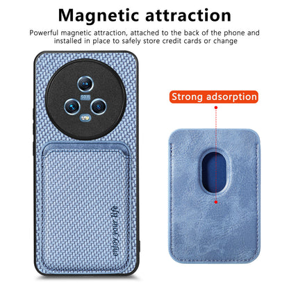 For Honor Magic5 Phone Case Carbon Fiber Texture Leather Coated PC+TPU Cover with Detachable Card Holder
