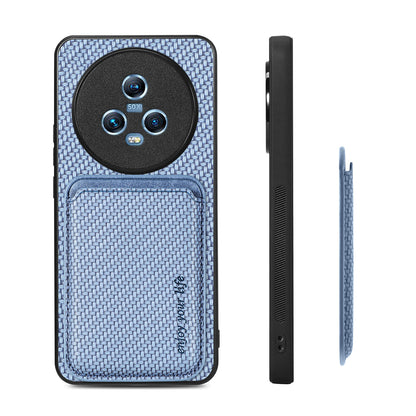 For Honor Magic5 Phone Case Carbon Fiber Texture Leather Coated PC+TPU Cover with Detachable Card Holder