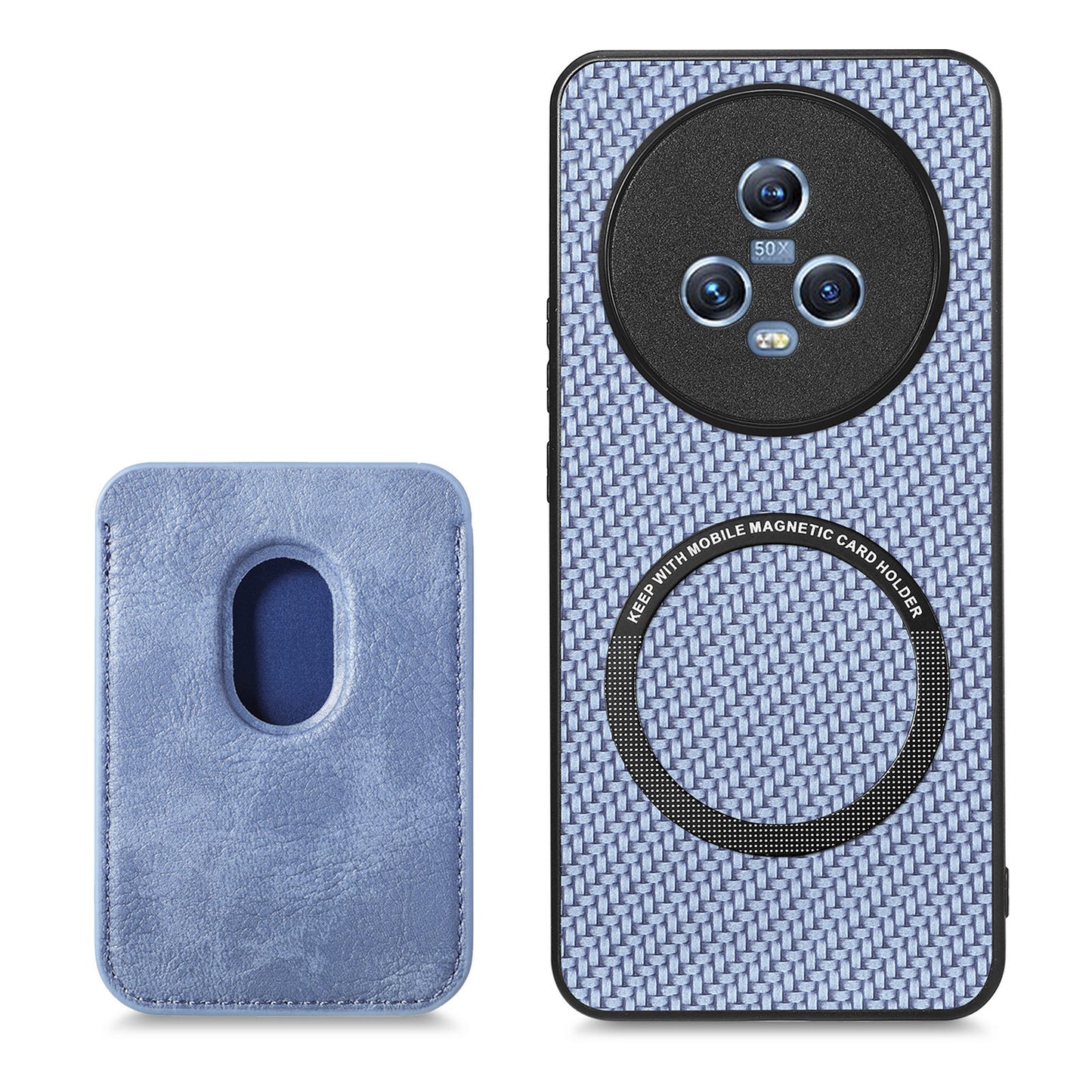 For Honor Magic5 Phone Case Carbon Fiber Texture Leather Coated PC+TPU Cover with Detachable Card Holder