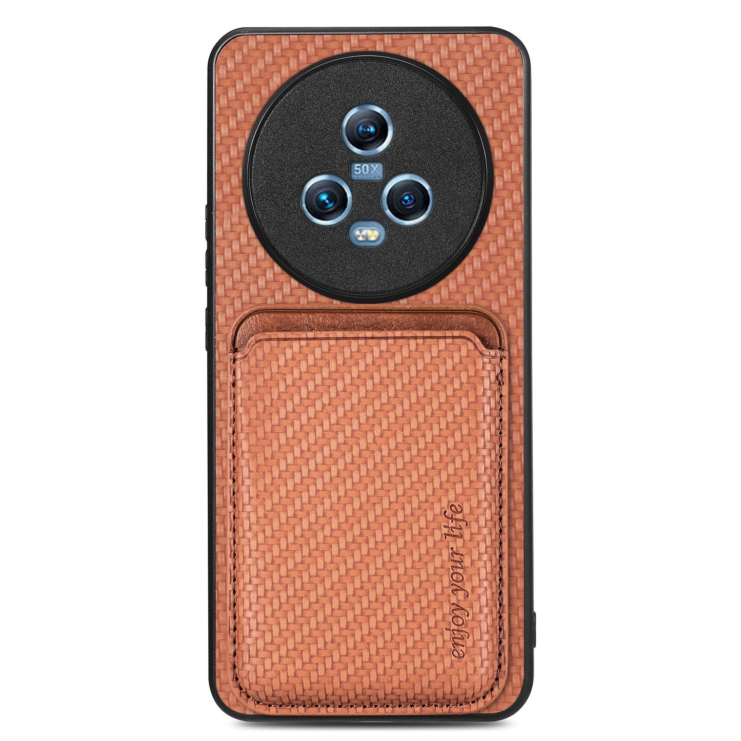 For Honor Magic5 Phone Case Carbon Fiber Texture Leather Coated PC+TPU Cover with Detachable Card Holder