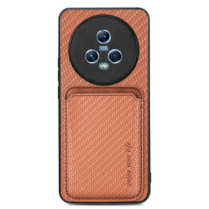 For Honor Magic5 Phone Case Carbon Fiber Texture Leather Coated PC+TPU Cover with Detachable Card Holder