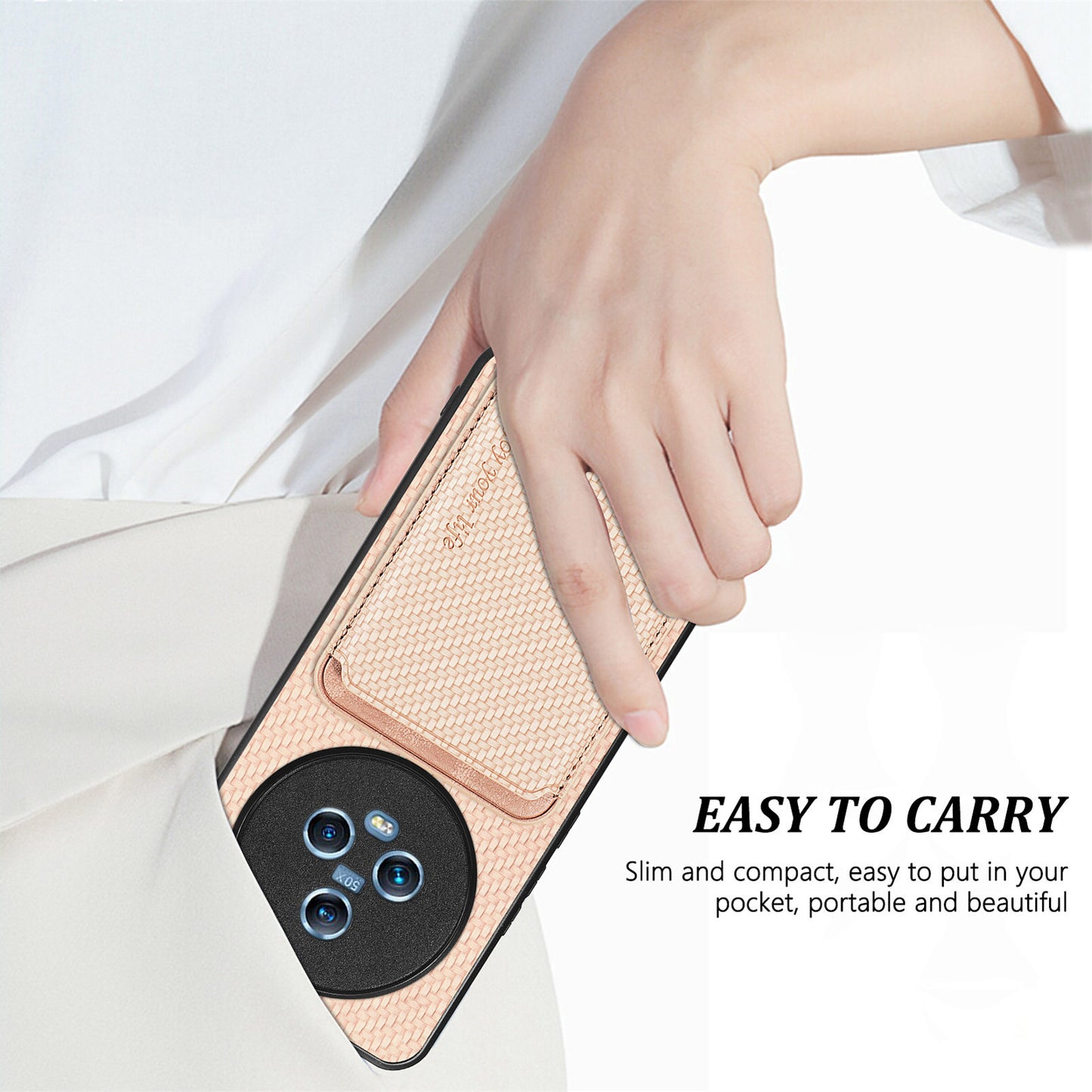 For Honor Magic5 Phone Case Carbon Fiber Texture Leather Coated PC+TPU Cover with Detachable Card Holder
